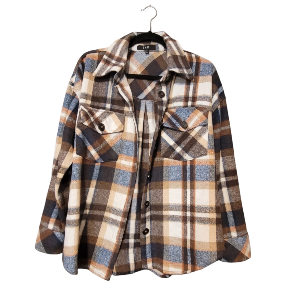 E & M Plaid Flannel Barn Coat S - Picture 2 of 6